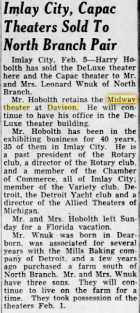 Midway Theatre - Feb 5 1952 Article Changing Hands